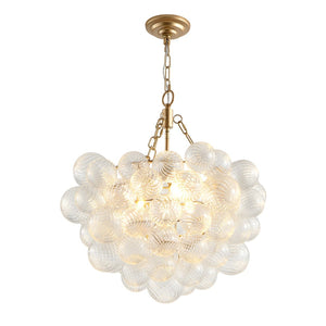 English Elm 20-inch Brushed Gold Iron Chandelier Three Clear Globe Shades Ambient Dining Glow W2312P479741