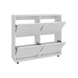 English Elm Deming White Shoe Rack with Four Drop Down Compartments for Entryway or Bedroom B092P315573