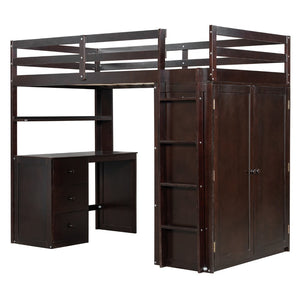 English Elm Twin Loft Bed with Built-in Desk Wardrobe and Drawers Solid Pine Space Saver Espresso LT000301AAP-2