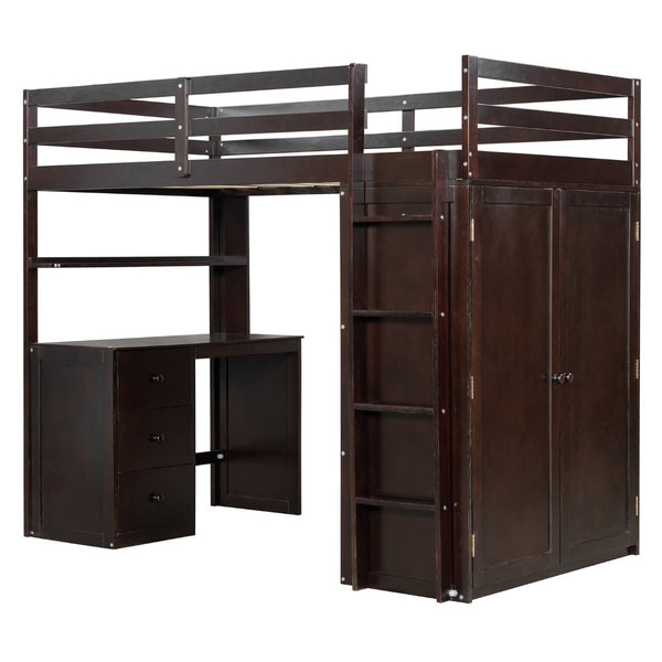 English Elm Twin Loft Bed with Built-in Desk Wardrobe and Drawers Solid Pine Space Saver Espresso LT000301AAP-2