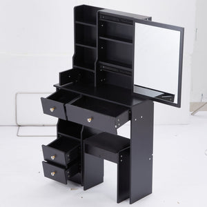 English Elm 29.2" Stylish Compact Desktop Vanity Set With Cushioned Stool & Extra-Large Sliding Mirror, Ideal For Small Spaces W936P226017