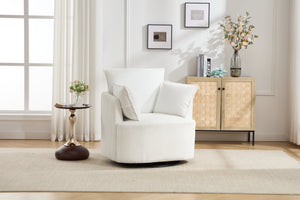 English Elm swivel Barrel Accent Chair with Solid Wood Frame & Metal Base, 350 lb Capacity, Sleek Curved Backrest Elegance White W2120P293677