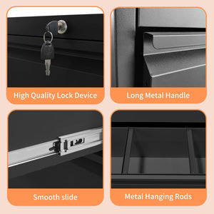 English Elm 5 Drawer Metal Lateral File Cabinet with Secure Locking System, Smooth Powder Coat, Quiet Ball-Bearing Slides for Heavy-Duty Legal and A4 Document Organization Black T2398P182180