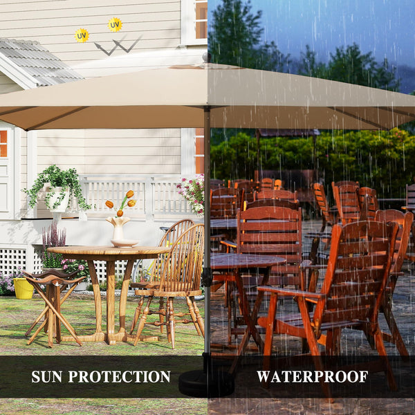 English Elm Rectangle Patio Umbrella with Crank Lift and Tilt, UV-Resistant 180G Polyester Canopy, Ventilated Shade (Base Not Included) Beige W1859P353593