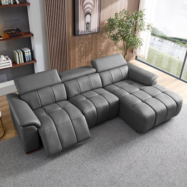 English Elm Wall-Hugger Reclining Sofa - Modern Electric Leather L-Shaped Couch With Usb, Headrest & Footrest W2582S00176-GIGA