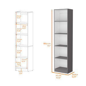 English Elm Sutton Slim 5-Shelf Bookcase in Matt Gray/White — Space-Saving Modern Storage, 71.1"H x 17.7"W x 11.7"D B128P176170