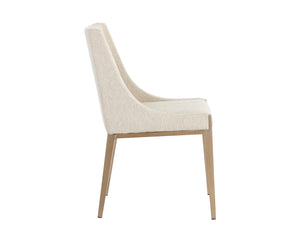 Sunpan Dionne Dining Chair - Modern Elegance with Textured Fabric and Antique Brass Stainless Steel Legs Monument Oatmeal