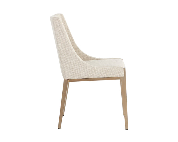 Sunpan Dionne Dining Chair - Modern Elegance with Textured Fabric and Antique Brass Stainless Steel Legs Monument Oatmeal