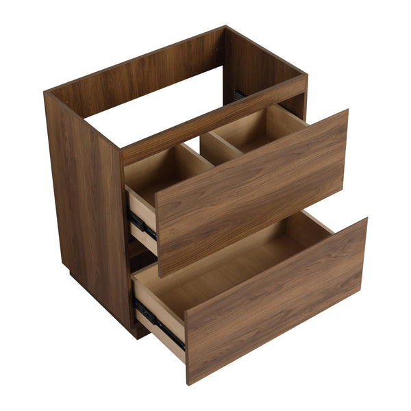 English Elm 30" Modern Bathroom Vanity without Sink – 30" Freestanding Engineered Wood Cabinet with Dual Drawers, Waterproof Finish, Easy Assembly Brown W1972P188248