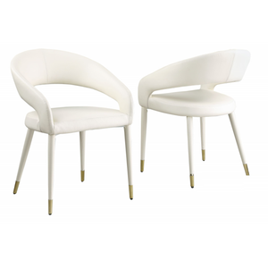 English Elm Modern Faux Leather Dining Chairs Set of 2 Curved Back Gold Tipped Wooden Legs Cream B011P439067