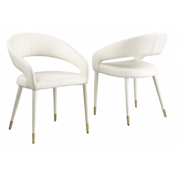 English Elm Modern Faux Leather Dining Chairs Set of 2 Curved Back Gold Tipped Wooden Legs Cream B011P439067