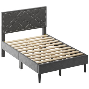 English Elm Full Linen Storage Bed Frame with Rubberwood Platform, Quiet, Sturdy Support, 7.2" Under-Storage Space Carbon Gray W2896P208849