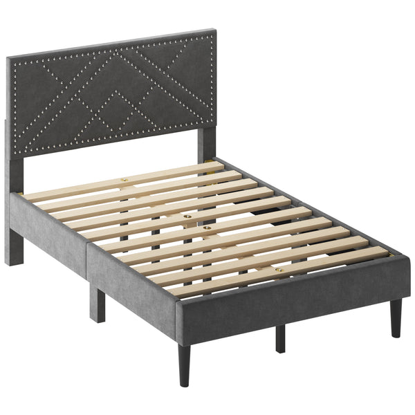 English Elm Full Linen Storage Bed Frame with Rubberwood Platform, Quiet, Sturdy Support, 7.2" Under-Storage Space Carbon Gray W2896P208849