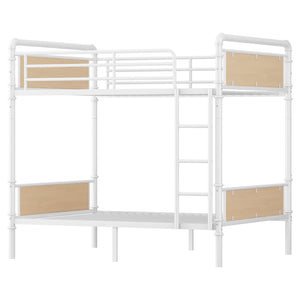English Elm Twin Twin XL over Twin XL Metal Bunk Bed, Industrial White Detachable Design with Guard Rails, 300lb Capacity W2580P304984