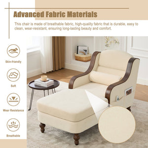 English Elm UNITED Oversized Chaise Lounge Sofa Bed with Solid Wood Arms, High-Resilience Foam, 800lb Capacity and Storage Pockets Beige W1568S00212
