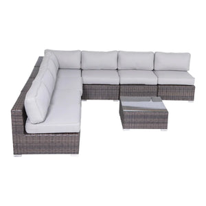 English Elm 6-Person Wicker Seating Set with Cushions Fully Assembled — Plush Weather-Resistant Outdoor Sectional Sofa Brown,Gray B120S00042