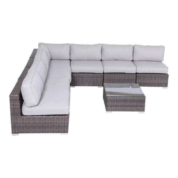 English Elm 6-Person Wicker Seating Set with Cushions Fully Assembled — Plush Weather-Resistant Outdoor Sectional Sofa Brown,Gray B120S00042