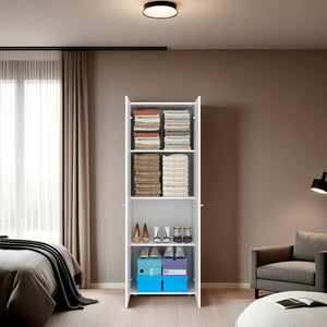 English Elm White 2-Door Tall Wardrobe Cabinet - Stylish Vertical Storage With 4 Adjustable Shelves For Organization B062P373786-GIGA