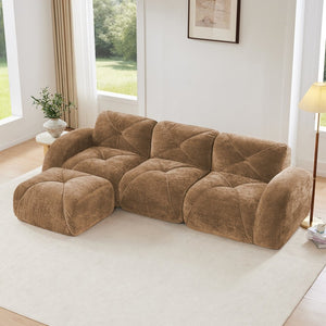 English Elm L-shaped Velvet Cloud Sectional Sofa Modular Tufted Design with Ottoman for Living Room W714S01598