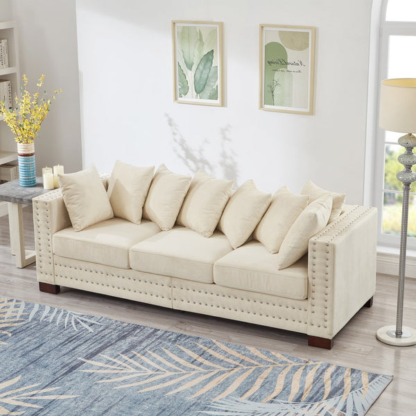 English Elm Modern Velvet Sofa With Square Armrests, Silver Nail Trim & Plush Comfort For Stylish Living Rooms W1097S00185