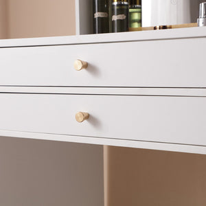 English Elm Vanity Desk With Adjustable Led Mirror, Ample Storage, Glass Top & Elegant Design For Bedrooms W3008P235418-GIGA