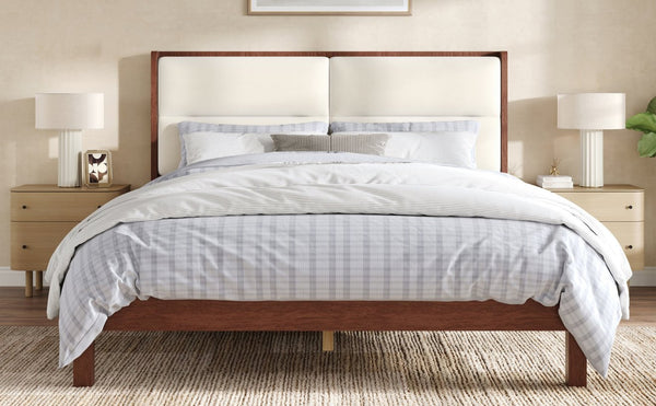 English Elm Solid Wood Queen Platform Bed Velvet Tufted Headboard Architectural Slat Design Espresso N7090000742P