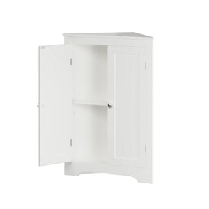 English Elm Floor Corner Cabinet with Beadboard Doors & Adjustable Shelf, Narrow Freestanding White Storage for Bath, Kitchen, Living Room, Bedroom W808P175911