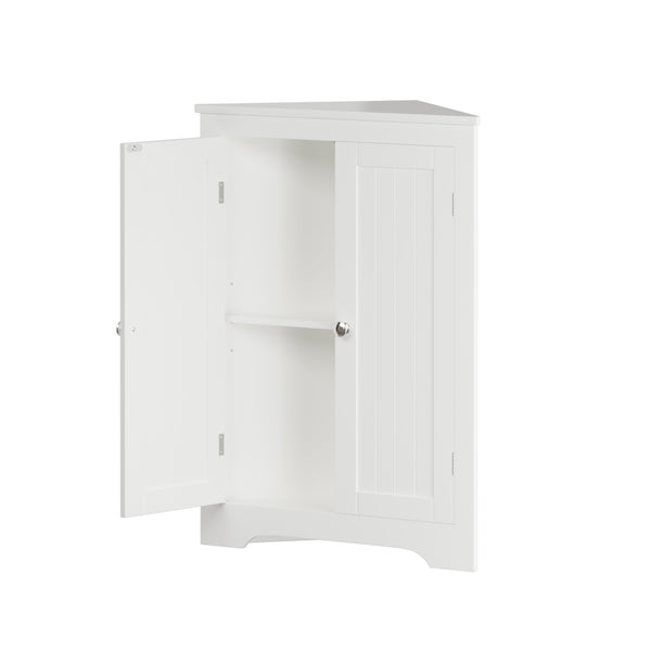 English Elm Floor Corner Cabinet with Beadboard Doors & Adjustable Shelf, Narrow Freestanding White Storage for Bath, Kitchen, Living Room, Bedroom W808P175911
