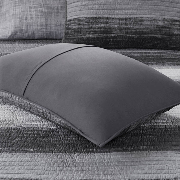 JLA Home Madison Park Essentials - 8 Piece Quilt Set with Watercolor Stripe Quilt, Cotton Sheet Set, OEKO-TEX, Antimicrobial Freshness Black MPE13-1209