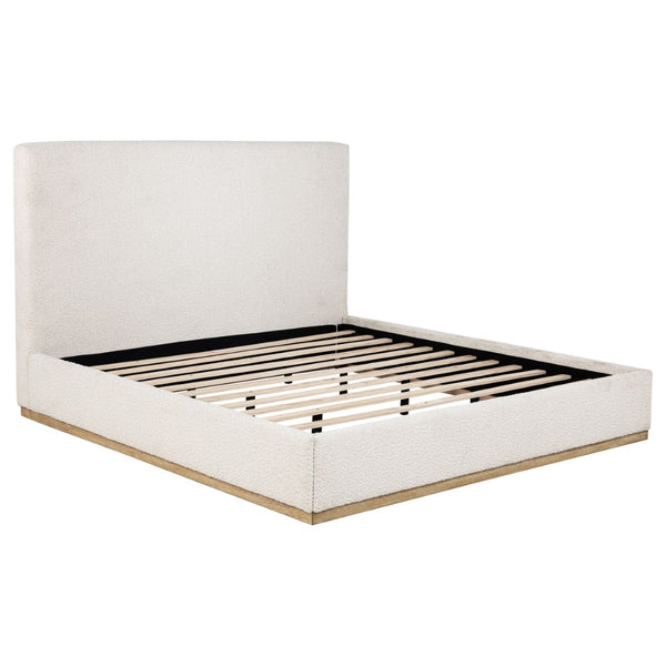 English Elm Talbot Cream Fabric Eastern King Platform Bed Tall Padded Headboard Modern Suite B062S01580