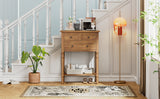 English Elm Trexm Narrow Console Table, Slim Sofa Table With Three Storage Drawers and Bottom Shelf (Natural)