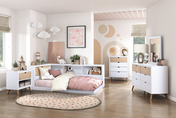 English Elm White Asker Nightstand White & Natural Two-Tone Mid-Century Modern Kids Bedside Table with Drawer and Open Shelf 27x15x26" B011P286910