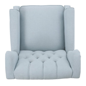 English Elm Charcoal Wingback Pushback Recliner with Button Tufted Diamond Fabric Upholstery Light Blue N763P410529H