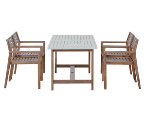 English Elm U_style Solid Acacia Wood Outdoor Dining Set Seats Four with Umbrella Hole Patio Light Brown,Light Gray WY000477AAD