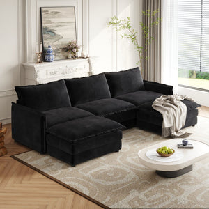 English Elm Corduroy 3-Seater Oversized Cloud Couch With Movable Footrests For Ultimate Comfort & Flexibility W834S00428