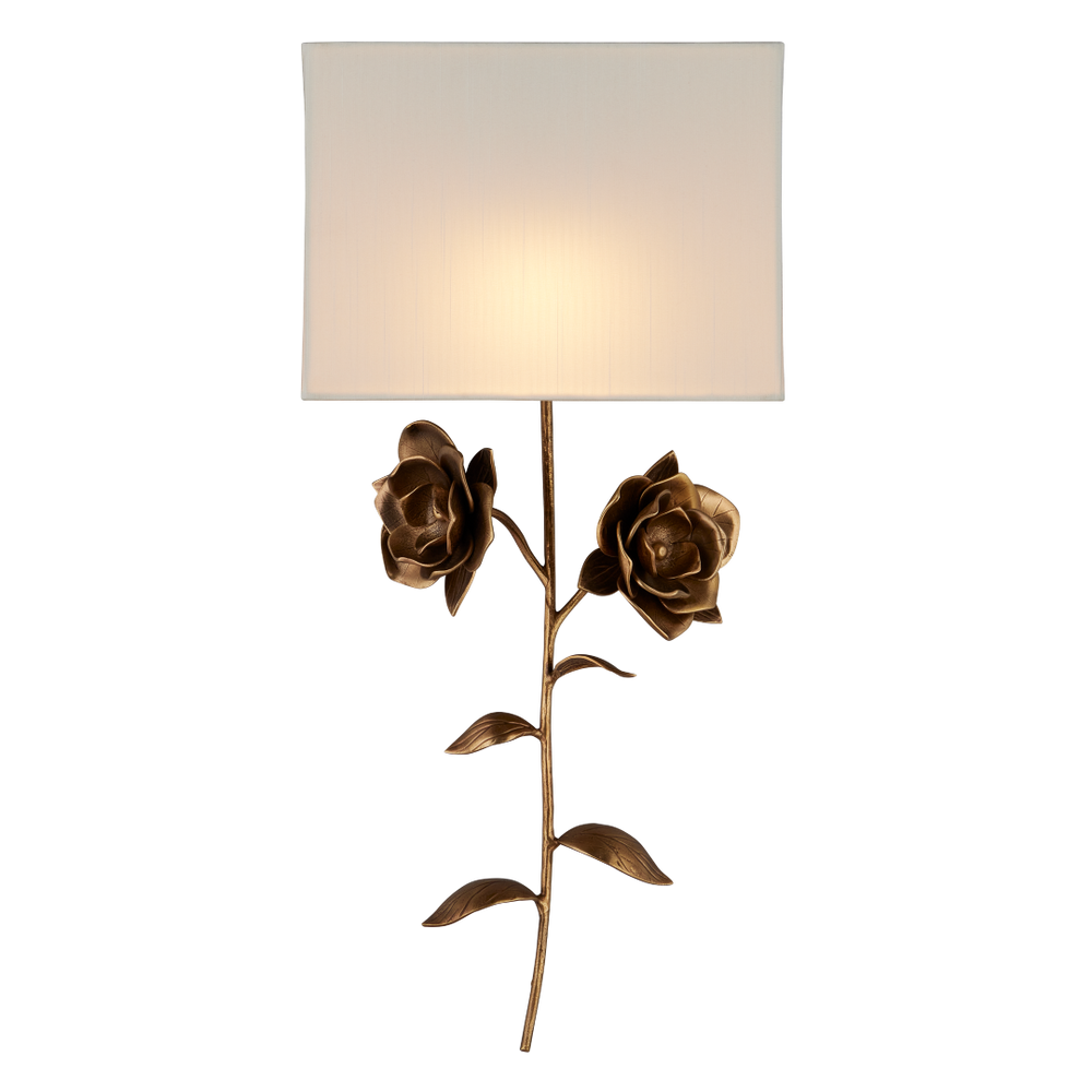Rosabel Wall Sconce - Elegant Nature-Inspired Design with Antique Brass Finish and Off-White Shade