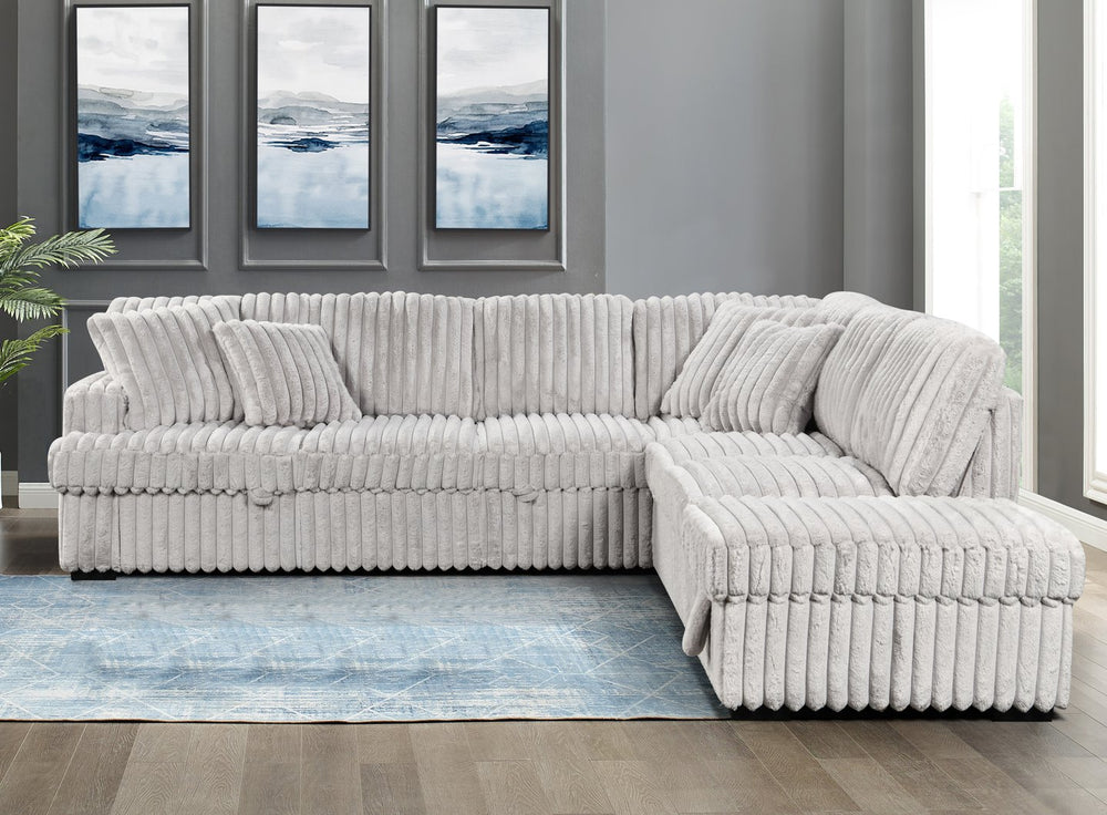 English Elm Corduroy L-Shape Sleeper Sofa with Storage Ottoman and Easy Pull-Out Bed Convertible for Living Room Gray W1417S00175