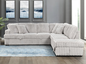 English Elm Corduroy L-Shape Sleeper Sofa with Storage Ottoman and Easy Pull-Out Bed Convertible for Living Room Gray W1417S00175