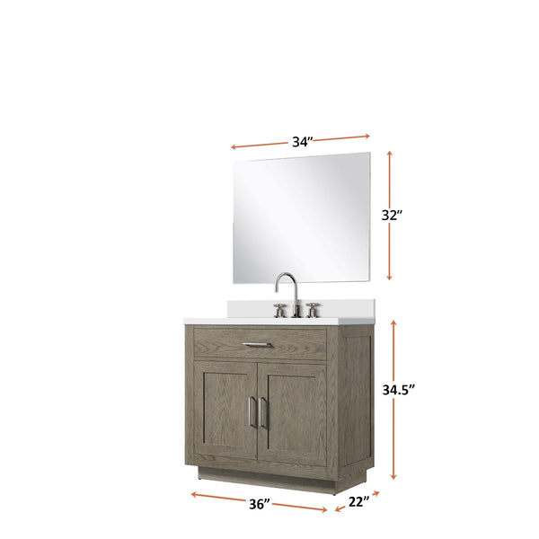 English Elm Grey Oak Single Bath Vanity Set With Cultured Marble Top, Mirror & Faucet - Stylish & Compact! B2731S01957