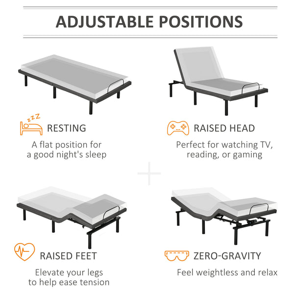 English Elm HOMCOM Twin XL Power Adjustable Bed Frame — Zero Gravity Memory Positions, Wireless Remote, 440lb Capacity W2225P229653