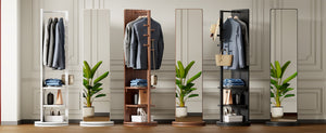 English Elm 360° Swivel Full Length Mirror with Coat Hooks Solid Rubberwood Frame Bedroom Entryway W2987P225479