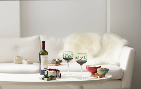 Lenox Holiday Holly Berry Balloon Wine Glasses with 24k Gold Accents Festive Set of 4 856101