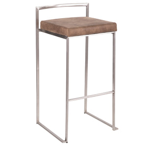 English Elm Fuji Contemporary Stackable Barstool Set - Stainless Steel Frame With Brown Cowboy Fabric Cushions B202P222165