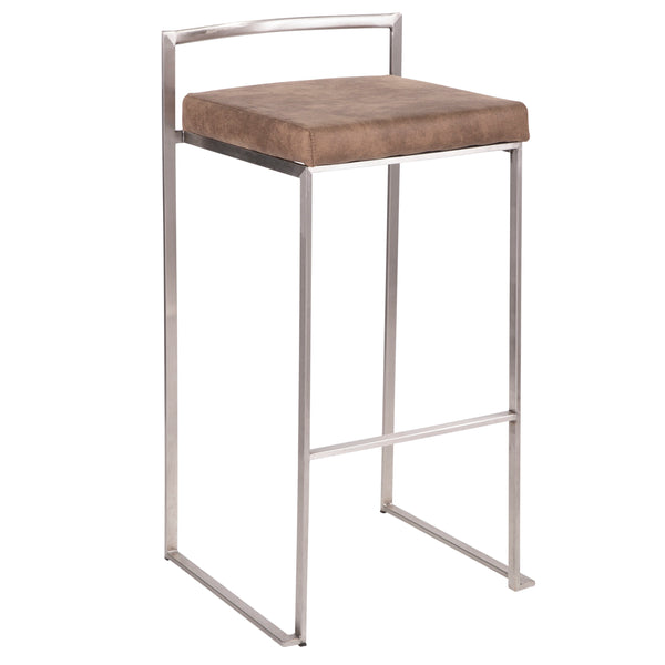 English Elm Fuji Contemporary Stackable Barstool Set - Stainless Steel Frame With Brown Cowboy Fabric Cushions B202P222165