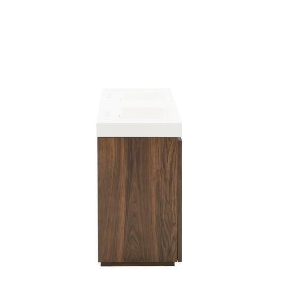 English Elm Galan 72 Inch Double Sink Vanity Fluted Wood Quartz Top Freestanding Bathroom Cabinet Walnut Brown W1865S00228