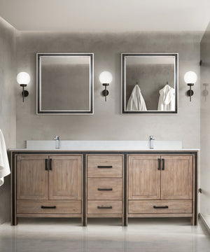 English Elm Rustic Barnwood Double Bath Vanity 84 in W x 22 in D with Cultured Marble Top, Chrome Faucets, Mirrors B2731S01149