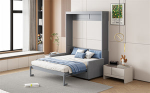 English Elm Full Size Murphy Wall Bed with Integrated Linen Sofa for Studio or Guest Room Gray LP000890AAE-1