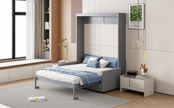 English Elm Full Size Murphy Wall Bed with Integrated Linen Sofa for Studio or Guest Room Gray LP000890AAE-1