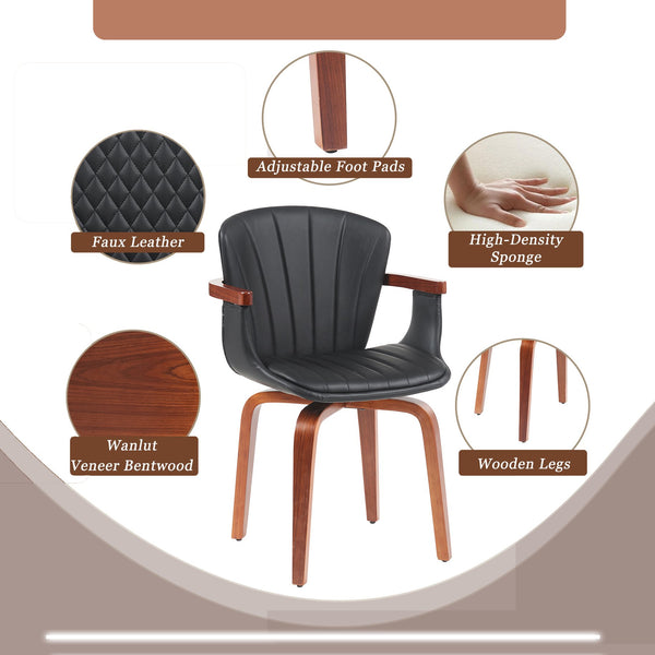 English Elm Mid-Century Bentwood Swivel Dining Chairs Set Of 2 – Stylish Pu Leather Accent Chairs In Black N842P290039B