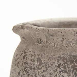 Zentique Distressed Grey Terracotta Vase with Weathered Matte Finish — Rustic Sculptural Accent for Shelves W10 x H9.5 x D11 8562L A344
